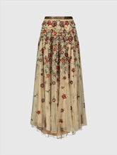 Beige Floral Beaded Long Chiffon Skirt